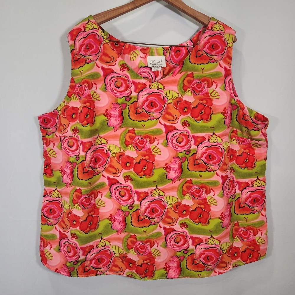 Kathie Lee Collection Floral Tank Top - Pink and Green